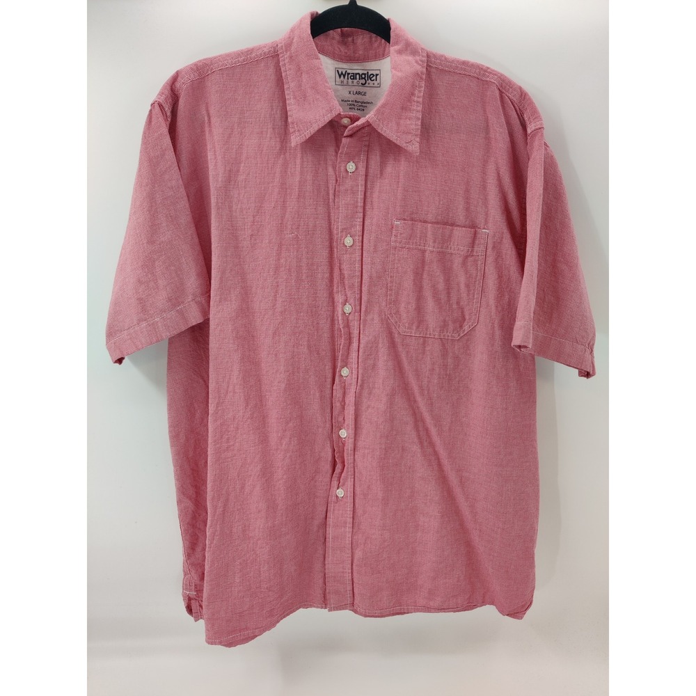 Wrangler Hero Red Gingham Short Sleeve Button Up Shirt Men's XL Cotton‎